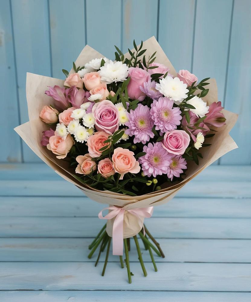 Букет цветов из: Хризантемы, Розы и Альстромерии в Солдато-Александровском