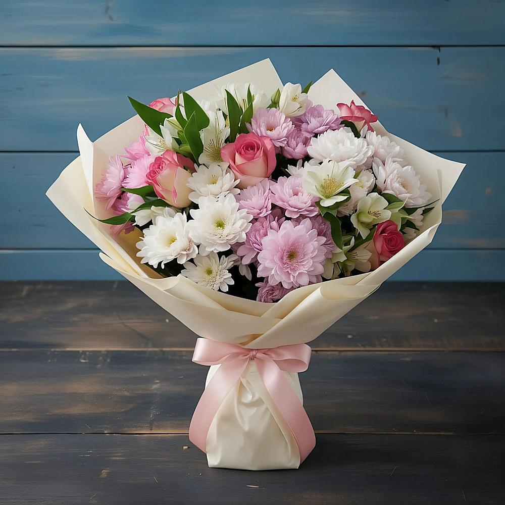 Букет цветов из: Хризантемы, Альстромерии и Розы в Солдато-Александровском